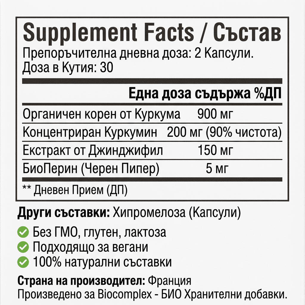 Био Куркума с Джинджифил и Черен Пипер (BioPerin)